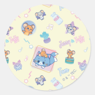 Anime Tom, Jerry und Tuffy Playtime Pattern Runder Aufkleber
