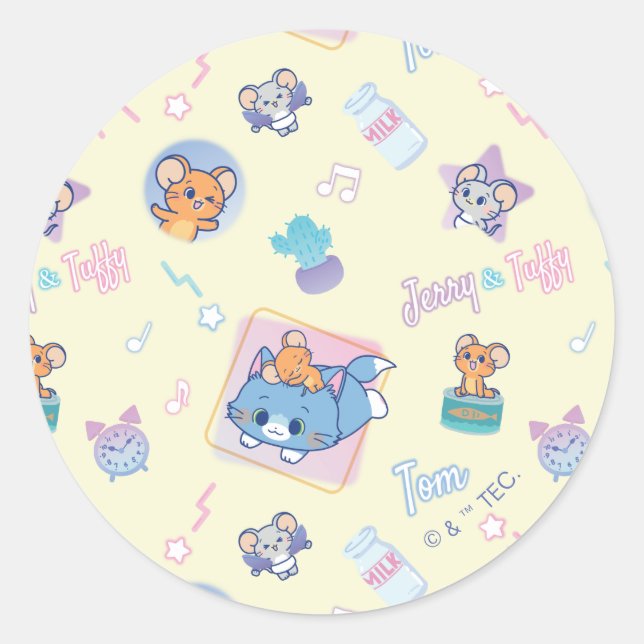 Anime Tom, Jerry und Tuffy Playtime Pattern Runder Aufkleber (Vorderseite)