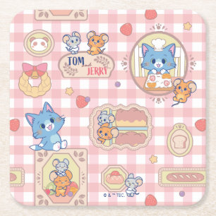 Anime Tom und Jerry Bakery Pattern Rechteckiger Pappuntersetzer