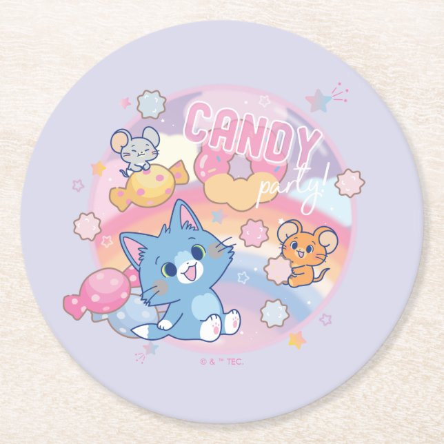 Anime Tom und Jerry Candy Party Runder Pappuntersetzer (Vorderseite)