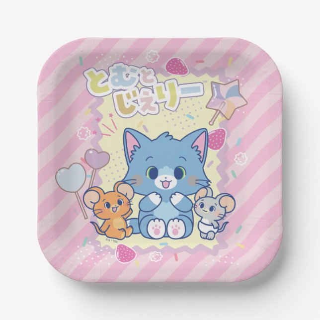 Anime Tom und Jerry Strawberry Fun Pappteller (Vorderseite)