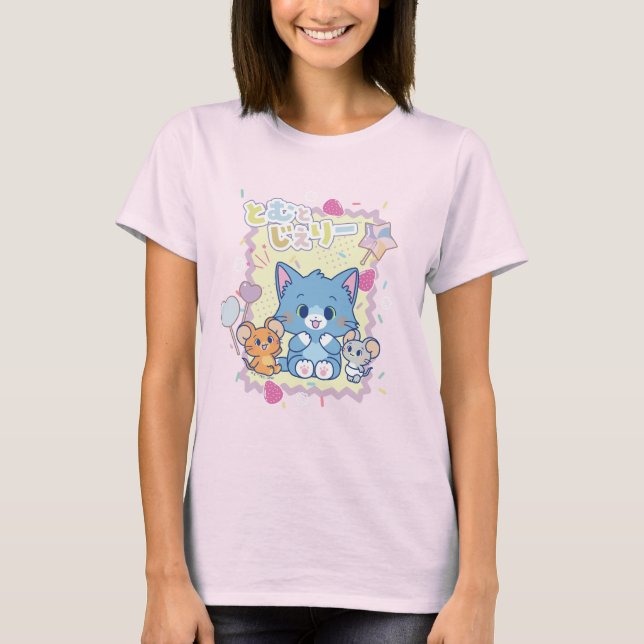 Anime Tom und Jerry Strawberry Fun T-Shirt (Vorderseite)