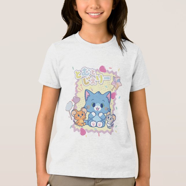 Anime Tom und Jerry Strawberry Fun Tri-Blend Shirt (Vorderseite)