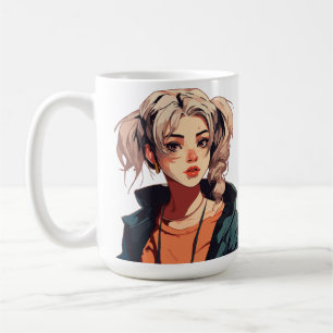 Anime-Traum: Schönheit mit beigem Haar Kaffeetasse