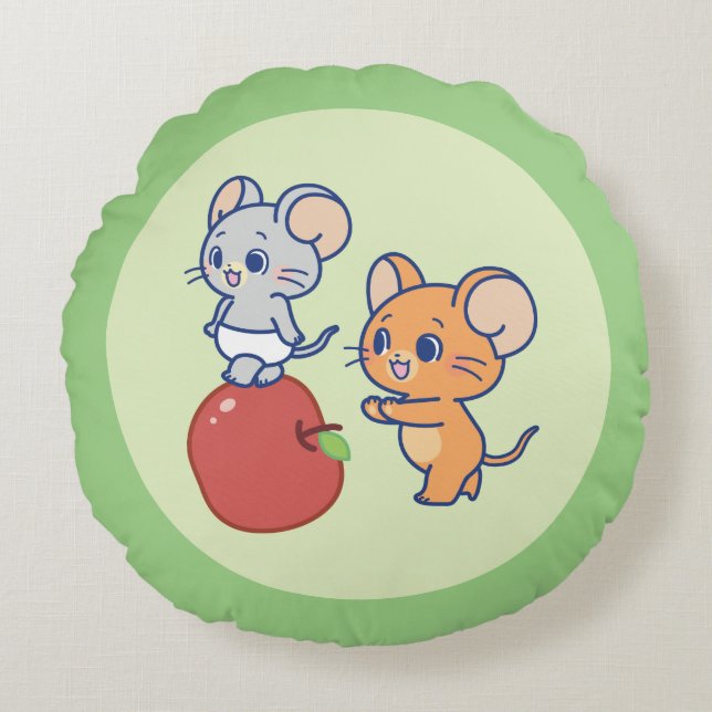 Anime Tuffy und Jerry Apple Rolling Rundes Kissen (Vorderseite)