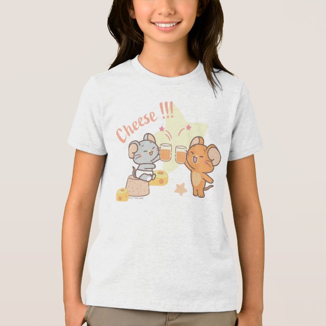 Anime Tuffy und Jerry Cheers zu Käse Tri-Blend Shirt (Vorderseite)