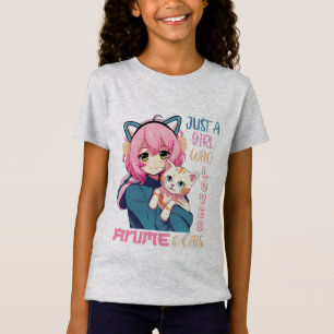 Anime- und Katzen-Girls-Grafik T-Shirt
