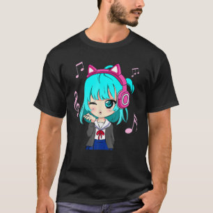 Anime und Music Girl für Teen Chibi Grafik Anime T-Shirt