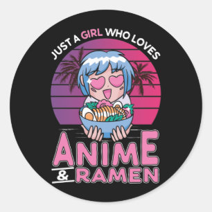 Anime und Ramen Girl Otaku Retro Japanisch Manga Runder Aufkleber