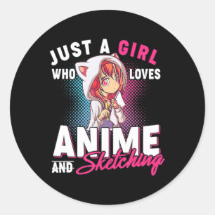 Anime und Sketching nur ein Mädchen, das mich von Runder Aufkleber
