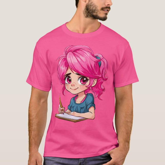Anime und Skizzen von Anime-Mädchen T-Shirt (Vorderseite)