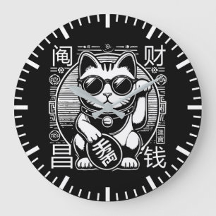 Anime Vintage Maneki Neko Glückskatze, Erfolg Geld Große Wanduhr