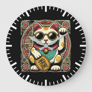 Anime Vintage Maneki Neko Glückskatze, Erfolg Geld Große Wanduhr