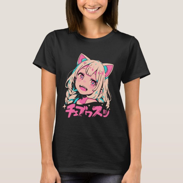 Anime Waifu Cute Anime Manga Cat Girl Sweet Retro  T-Shirt (Vorderseite)