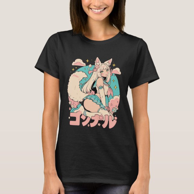 Anime Waifu Süße Anime Manga Katze Mädchen Süß Ret T-Shirt (Vorderseite)