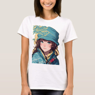 Anime-Wanderer-Mädchen Ella Bergabenteuer-T-Shirt T-Shirt