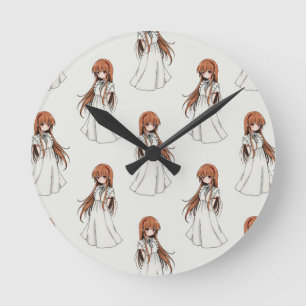 Anime Weeb Girl Manga-Muster Runde Wanduhr