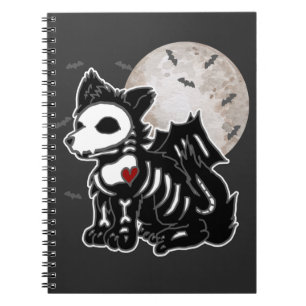 Anime Wolf Emo Goth Edgy Skeleton Halloween Dog Notizblock