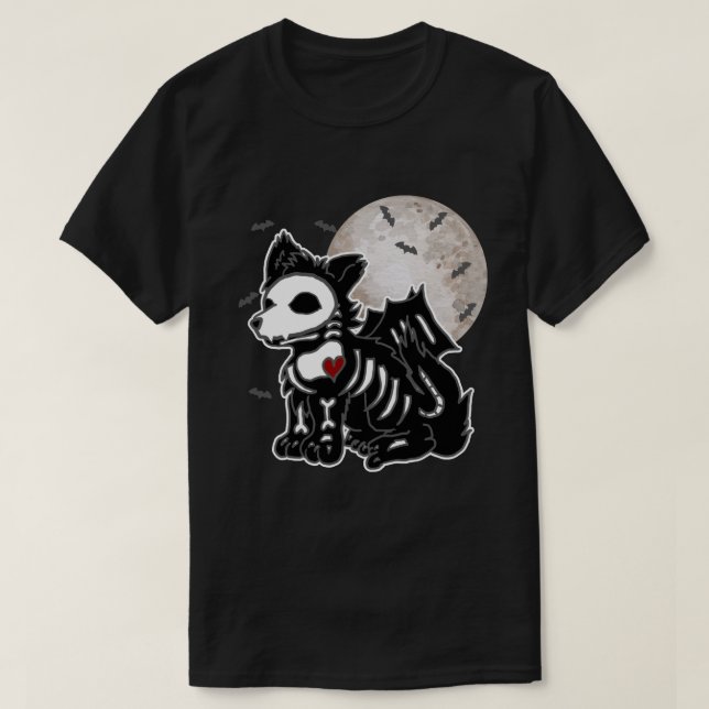 Anime Wolf Emo Goth Edgy Skeleton Halloween Dog T-Shirt (Design vorne)