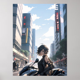Anime woman Bikes Stadtzentrum - Ultra groß Poster