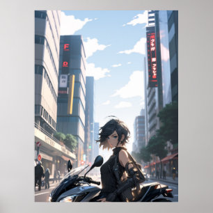 Anime woman Bikes Stadtzentrum - Ultra groß Poster