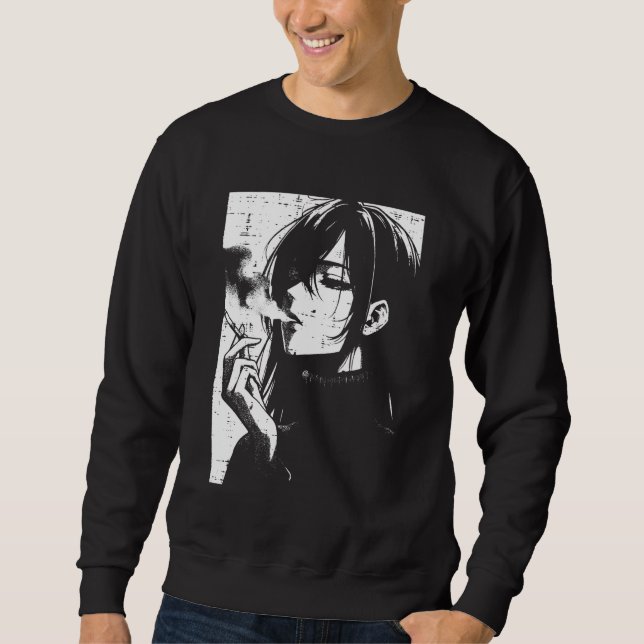 Anime Woman Smoking Japanese Manga Art Emo Otaku M Sweatshirt (Vorderseite)