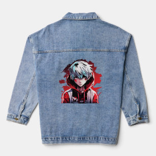 Anime Wut: Design eines wütenden jungen Mannes Jeansjacke