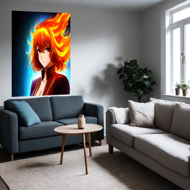 Anime young lady orange Flammhaar | Art der AI Poster (Von Creator hochgeladen)