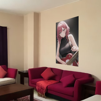 Anime young lady spielt Gitarre | AI Art Poster