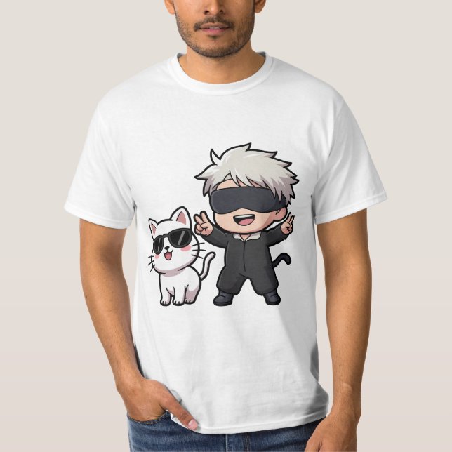 Anime-Zeichen und Blushing-Katze T-Shirt (Vorderseite)