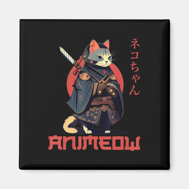 ANIMEOW Fun Niedlich Samurai Kawaii Cat Ninja Kost Magnet (Vorne)