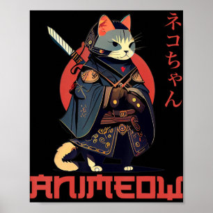 ANIMEOW Fun Niedlich Samurai Kawaii Cat Ninja Kost Poster