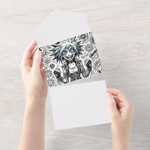 Animes Comic fröhliche Kunst Original blu_eyes bla All In One Einladung
