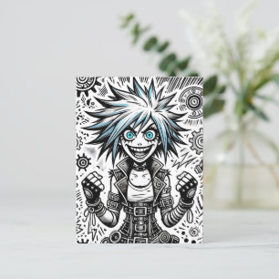 Animes Comic fröhliche Kunst Original blu_eyes bla Feiertagspostkarte