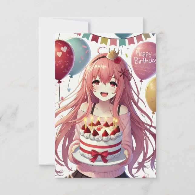Animes Mädchen Geburtstag Personalisierte Benutzer Einladung (Vorderseite)