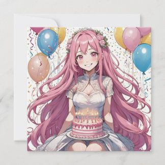 Animes Mädchen Pink Geburtstag Personalisiert Benu Einladung