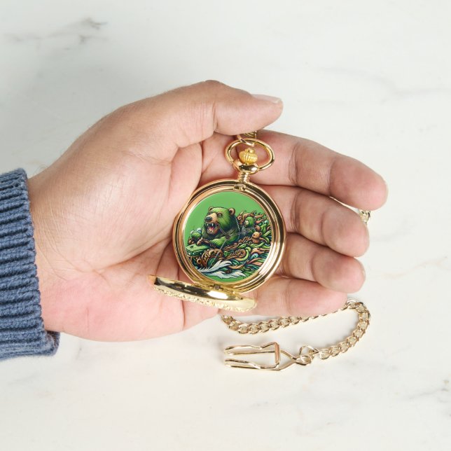 Animierte Bären fahren mit einem grünen Auto Armbanduhr (Hand)