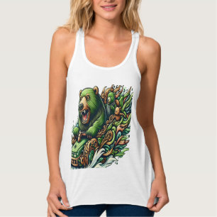 Animierte Bären fahren mit einem grünen Auto Tank Top