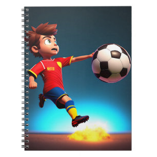 Animierter Fußballspieler mit Ball, Notebook Notizblock