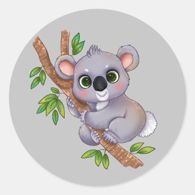 Animierter Koala-Bär Runder Aufkleber (Vorderseite)