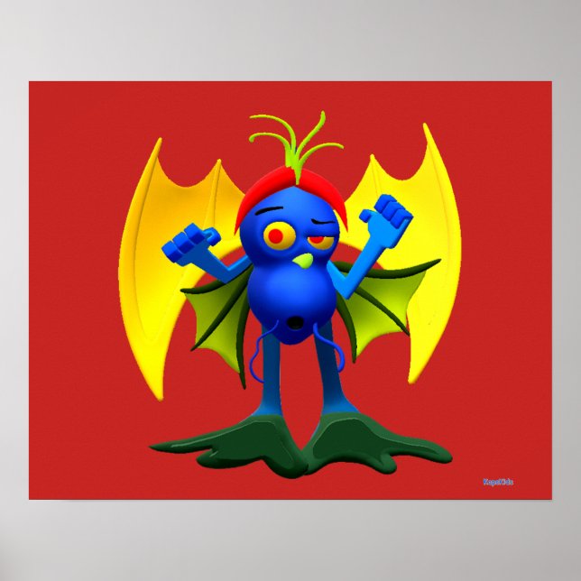 Animiertes Monsterzeichen mit Flügeln Poster (Vorne)