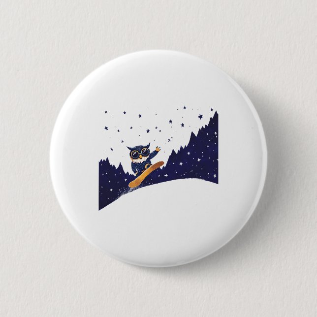 Animiertes Schneesnowboarden unter Sternen Button (Vorderseite)