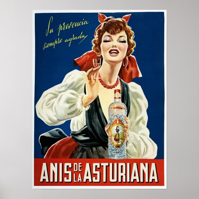 ANIS DE LA ASTURIANA Spanish Aniseed Liquor Old Poster (Vorne)