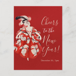 Anisette Red New Year's Eve Invitation Postcard Feiertagspostkarte