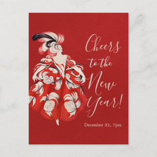 Anisette Red New Year's Eve Invitation Postcard Feiertagspostkarte