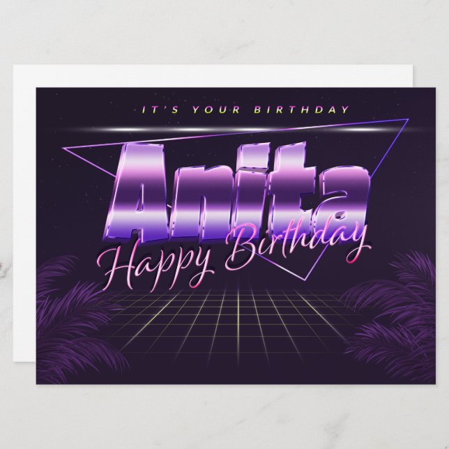 Anita Name Vorname lila retro Karte Geburtstag (Vorne/Hinten)