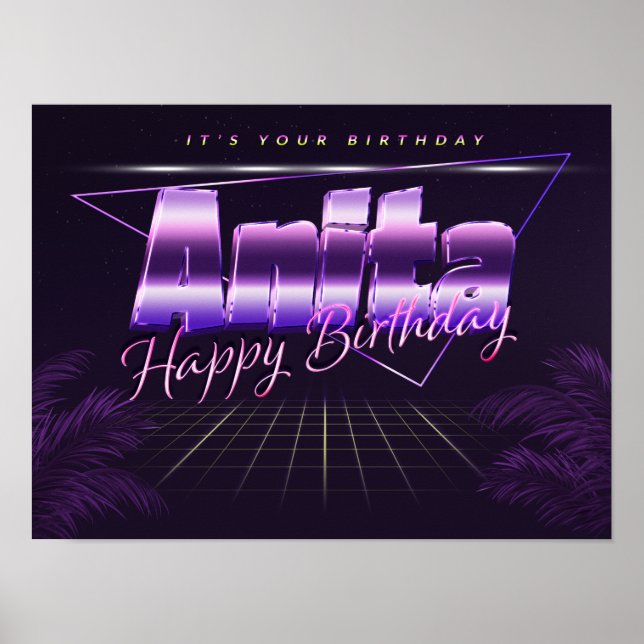 Anita Name Vorname lila retro Poster Geburtstag (Vorne)