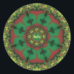 ANITA ~ WOW! Christmas Green Red Yellow ~ Runder Aufkleber<br><div class="desc">Dies ist ein buntes Kaleidoskop-Muster,  hergestellt aus den Weihnachtstönen grün,  rot und gelb. Es ist 3D.</div>