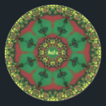 ANITA ~ WOW! Christmas Green Red Yellow ~ Runder Aufkleber<br><div class="desc">Dies ist ein buntes Kaleidoskop-Muster,  hergestellt aus den Weihnachtstönen grün,  rot und gelb. Es ist 3D.</div>