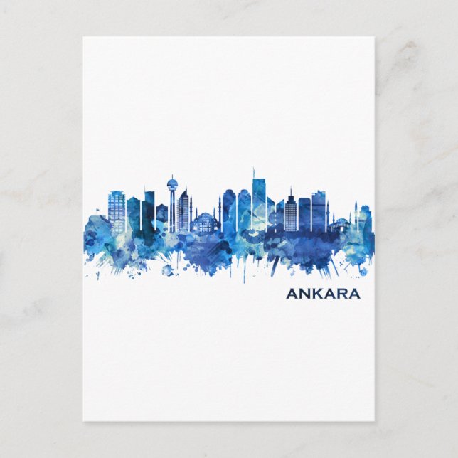 Ankara Turkey Skyline Blue Feiertagspostkarte (Vorderseite)